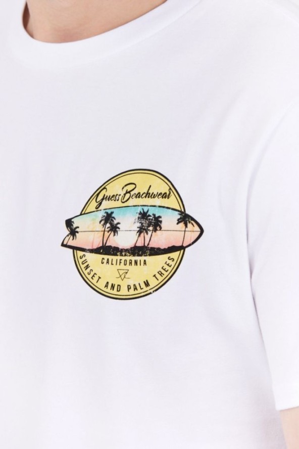 GUESS Biały t-shirt męski sunset and palm trees