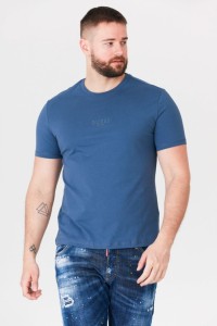 GUESS Niebieski t-shirt męski z aplikacją z logo