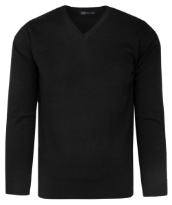 Elegancki Męski Sweter Polskiej Marki Rigon – V-neck (serek) - Czarny