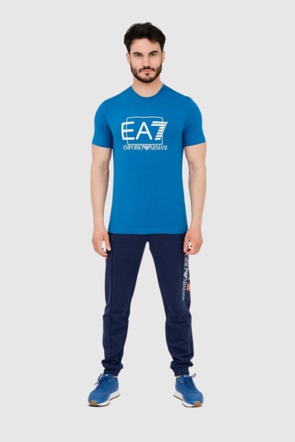 EA7 Niebieski męski t-shirt z dużym logo