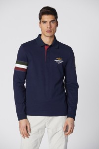 AERONAUTICA MILITARE Granatowy męski longsleeve polo Jersey