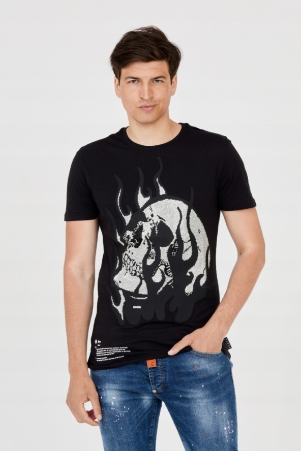 PHILIPP PLEIN T-shirt z czaszką w płomieniach