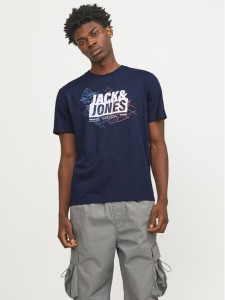 Jack&Jones T-Shirt Map Logo 12252376 Granatowy Standard Fit
