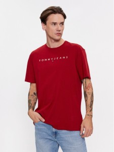 Tommy Jeans T-Shirt Linear Logo DM0DM17993 Czerwony Regular Fit