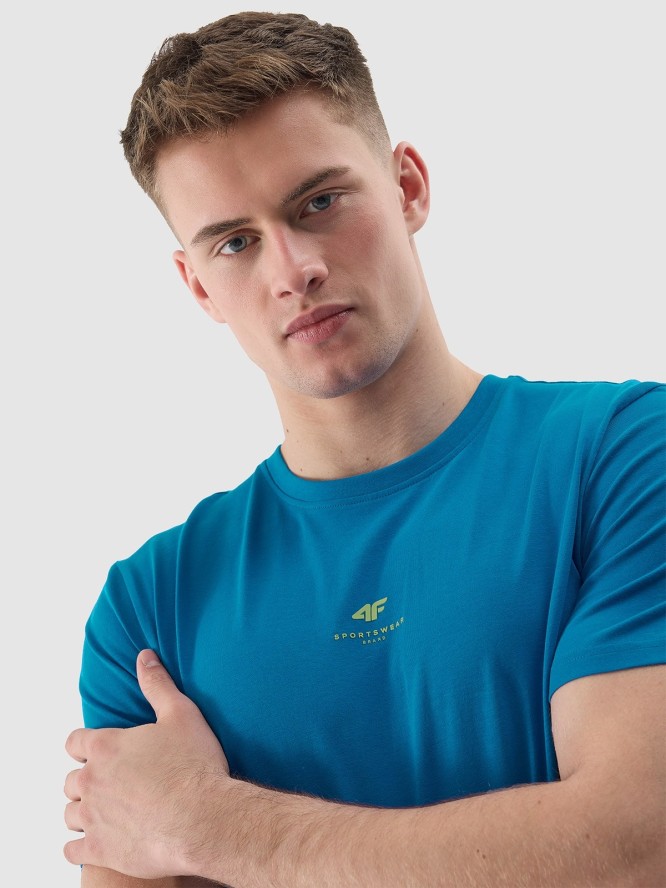 T-shirt regular gładki męski - kobaltowy