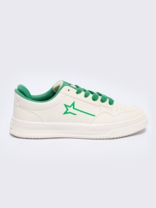Sneakersy męskie kremowe z zielonymi wstawkami NN174119 801