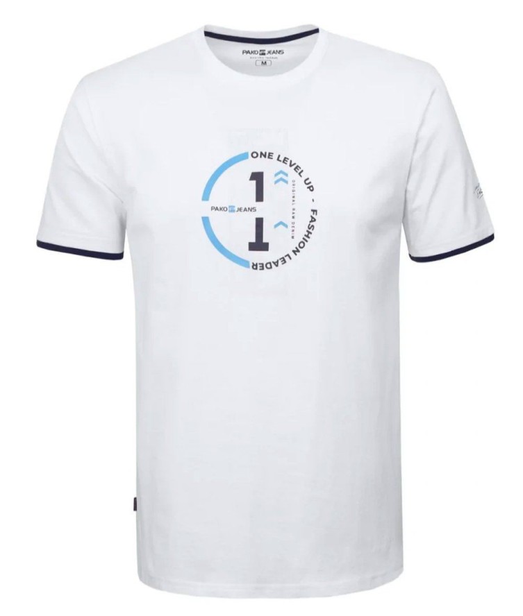 Koszulka Męska (T-Shirt) - PAKO JEANS - Biała z Nadrukiem