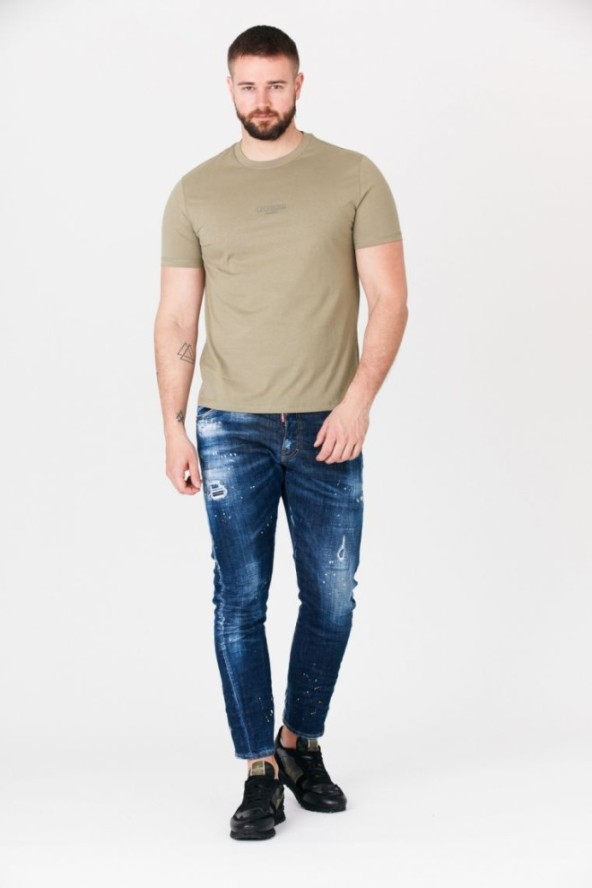 GUESS Khaki t-shirt męski z aplikacją z logo