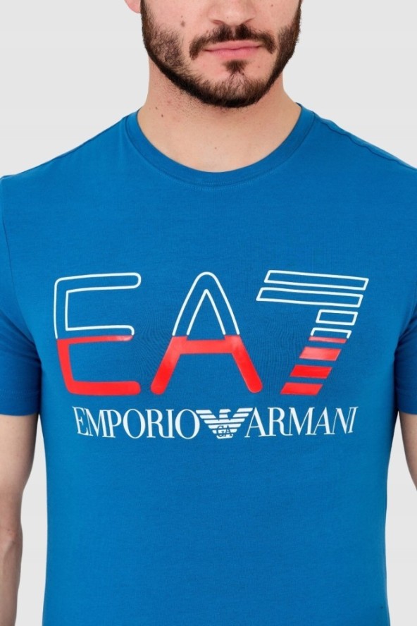 EA7 T-shirt męski niebieski z dużym logo