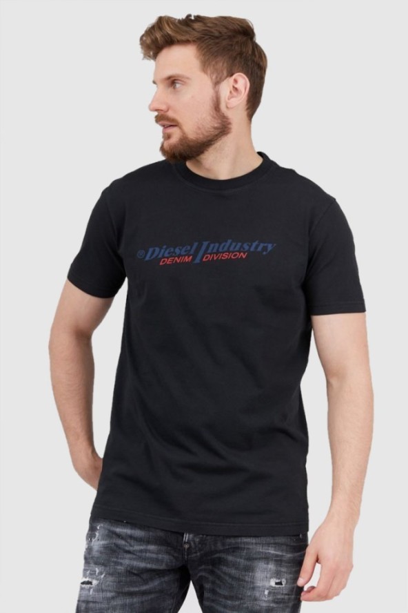 DIESEL Czarny t-shirt męski z granatowym logo