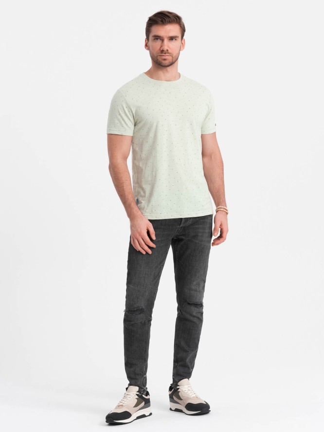 T-shirt męski fullprint z kolorowymi literami - jasnozielony V5 OM-TSFP-0185 - XXL