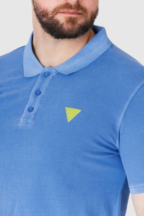 GUESS Niebieska koszulka polo z żółtym logo