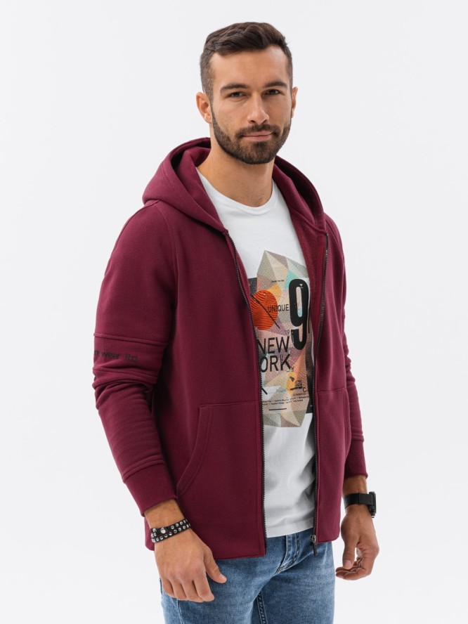 Bluza męska rozpinana hoodie z nadrukami - bordowa V5 B1423 - M