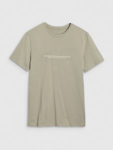 T-shirt regular z nadrukiem męski - khaki