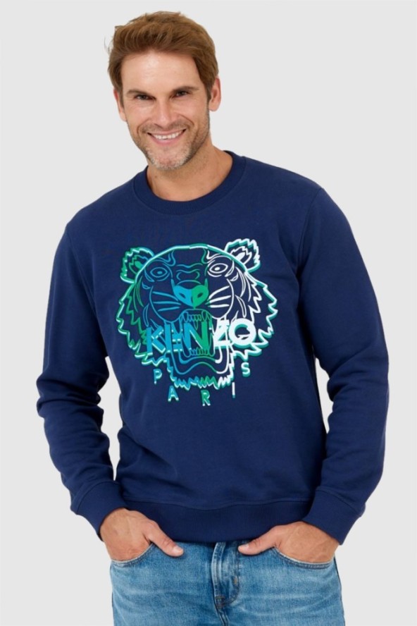 KENZO Granatowa bluza męska z wyszywanym logo