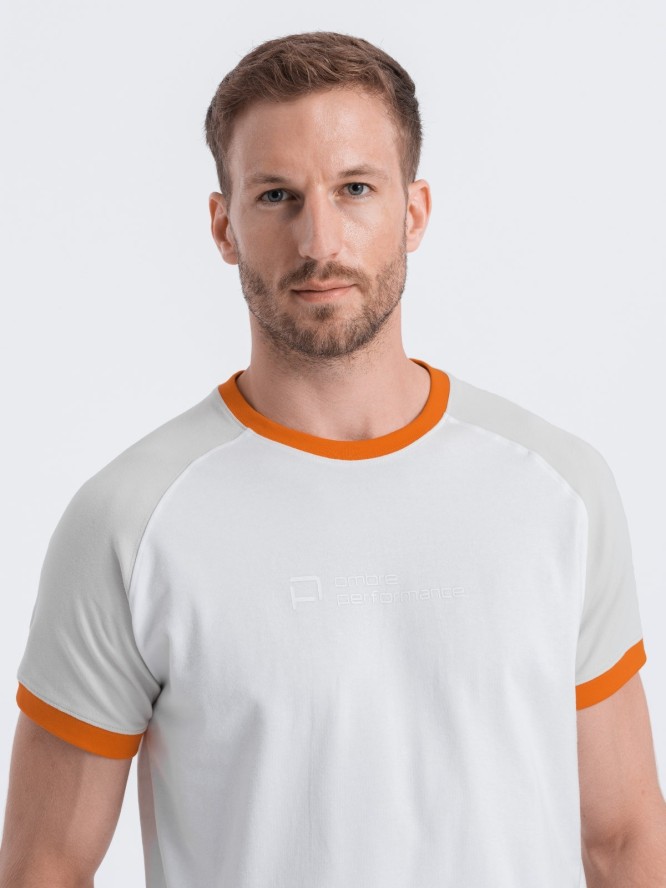 T-shirt męski bawełniany z reglanem - szaro-biały V2 S1623 - XXL