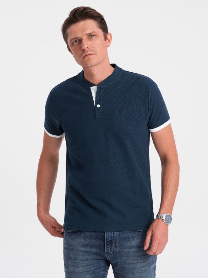 Koszulka męska polo bez kołnierzyka - granatowa V4 OM-TSCT-0156 - XXL