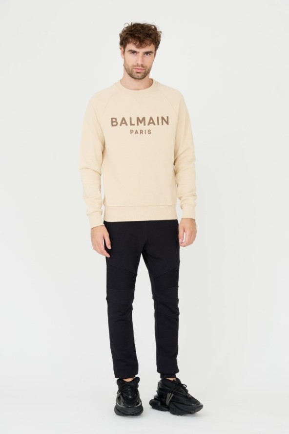 BALMAIN Beżowa bluza Printed Sweatshirt