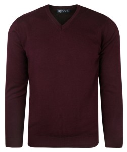 Elegancki Męski Sweter Polskiej Marki Rigon – V-neck (serek) - Bordowy