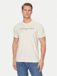 Tommy Jeans T-Shirt Linear Logo DM0DM20744 Beżowy Regular Fit