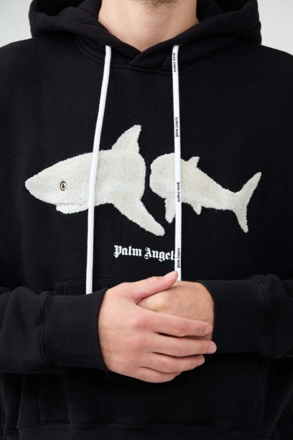 PALM ANGELS Czarna bluza z kapturem White Shark Hoody