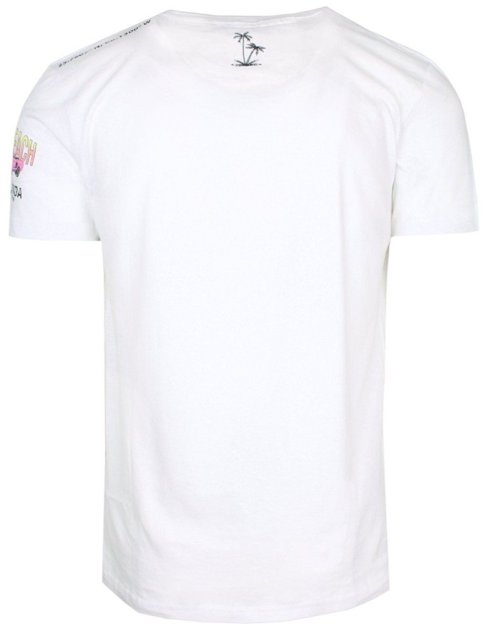 T-Shirt Bawełniany Biały z Nadrukiem, MIAMI BEACH, Okrągły Dekolt -BRAVE SOUL