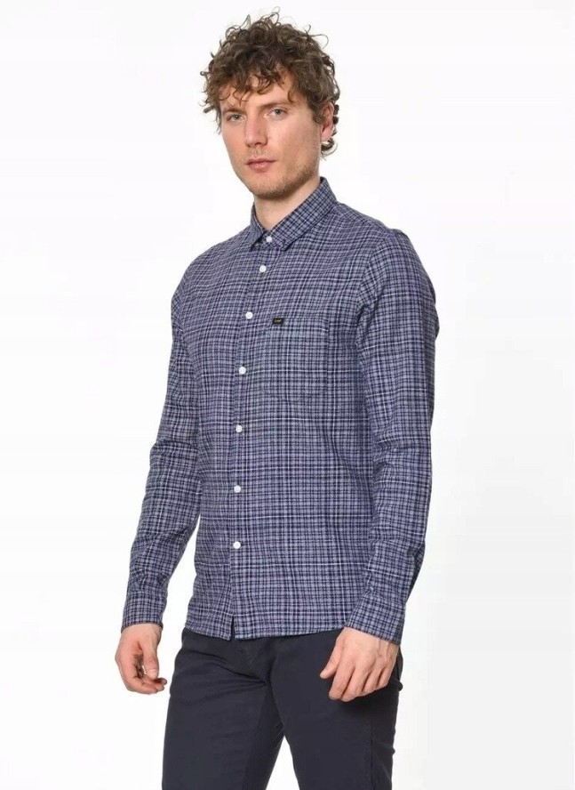 LEE SLIM BUTTON DOWN MĘSKA KOSZULA MATERIAŁOWA W KRATĘ NIGHT SKY L66XZHSJ