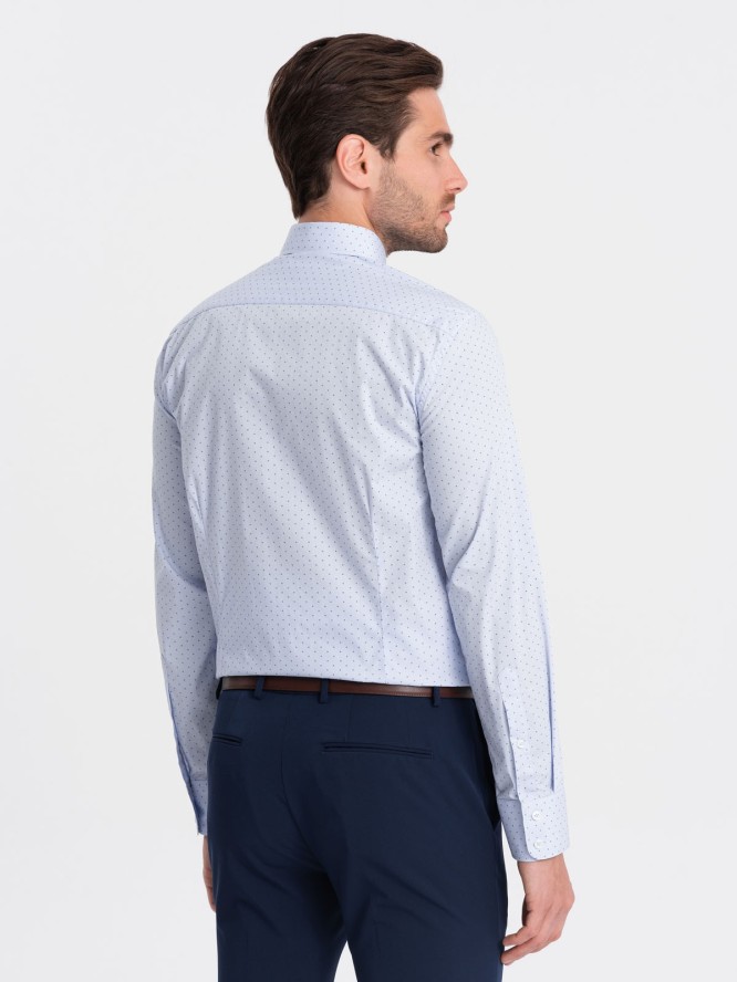 Klasyczna męska bawełniana koszula SLIM FIT w mikro wzór - błękitna V7 OM-SHCS-0156 - XXL