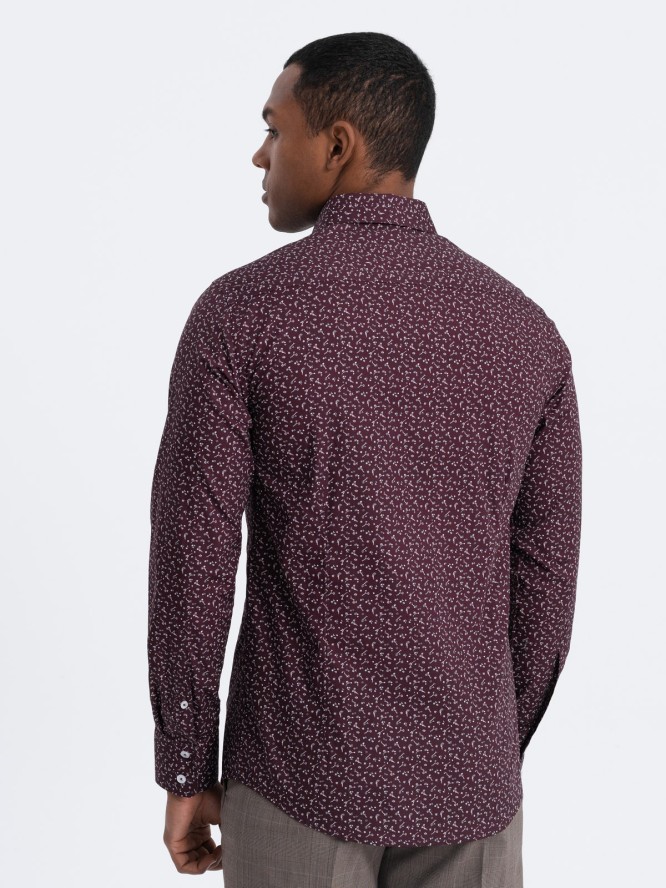 Koszula męska bawełniana we wzory SLIM FIT - bordowa V5 OM-SHCS-0151 - XXL