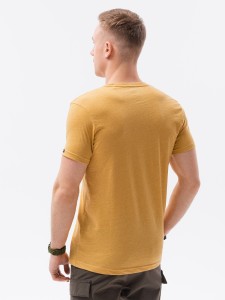 Klasyczna męska koszulka z dekoltem w serek BASIC - musztardowy melanż V19 S1369 - XXL