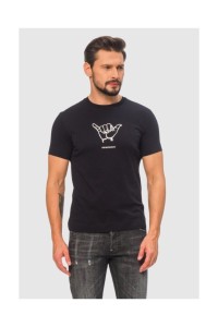 EMPORIO ARMANI Granatowy t-shirt męski z białym printem