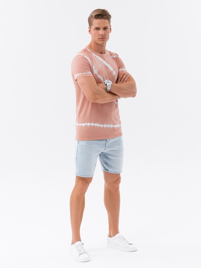 T-shirt męski bawełniany TIE DYE - różowy V2 S1622 - XL
