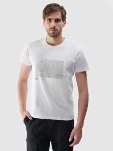 T-shirt regular z nadrukiem męski - biały