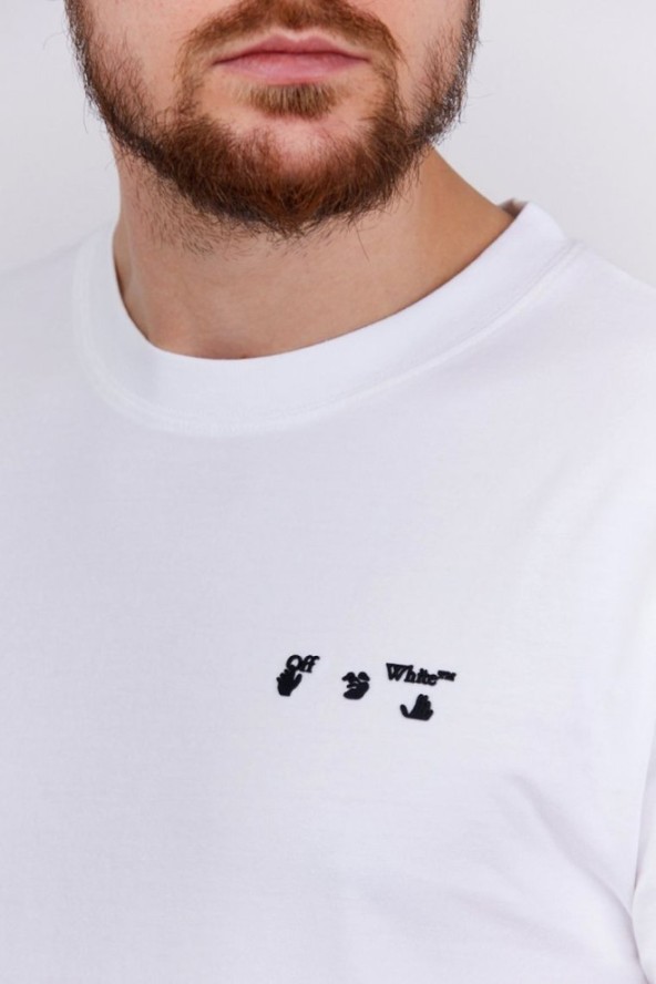 OFF-WHITE Biały t-shirt męski z wytłaczanym logo