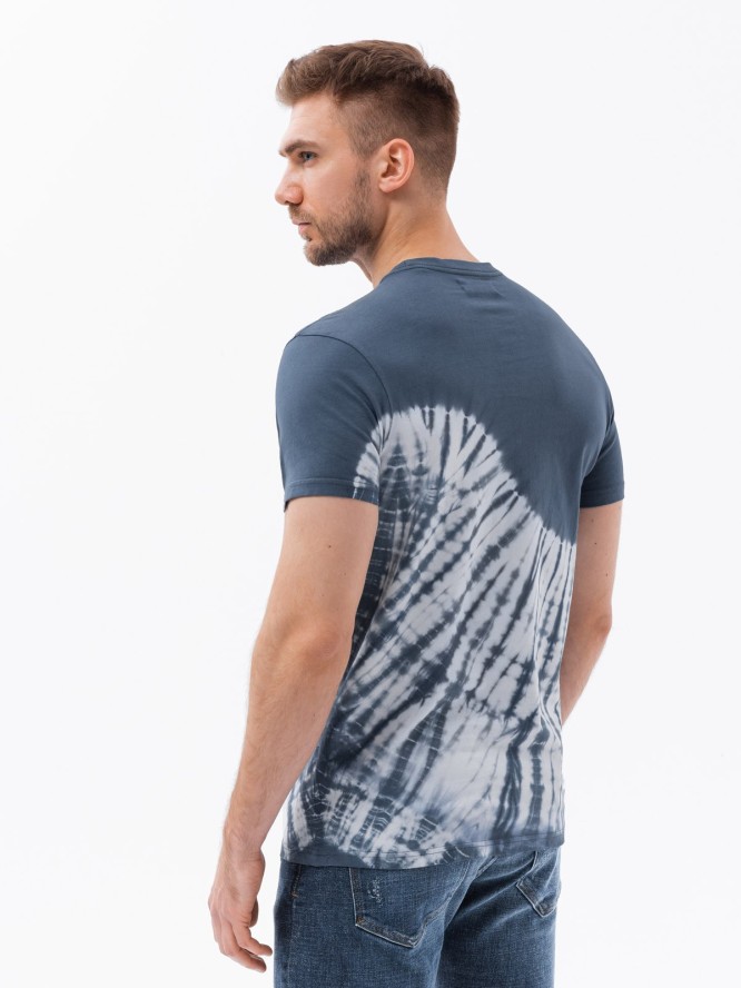 T-shirt męski bawełniany TIE DYE - ciemnoniebieski V4 S1617 - XL