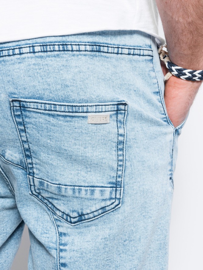 Podwinięte jeansowe krótkie spodenki męskie z przeszyciami – jasnoniebieskie V1 OM-SRDS-0101 - XXL