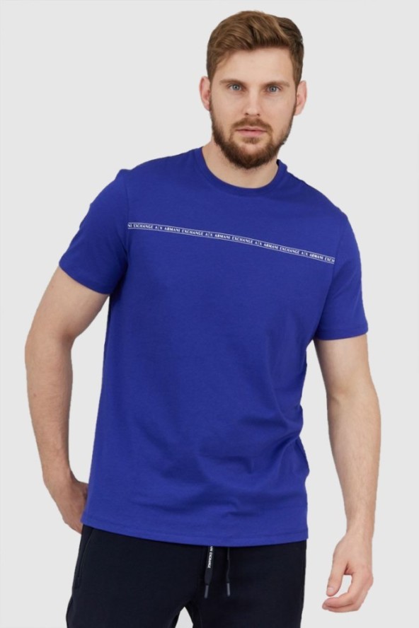 ARMANI EXCHANGE Niebieski t-shirt męski z paskiem z logo