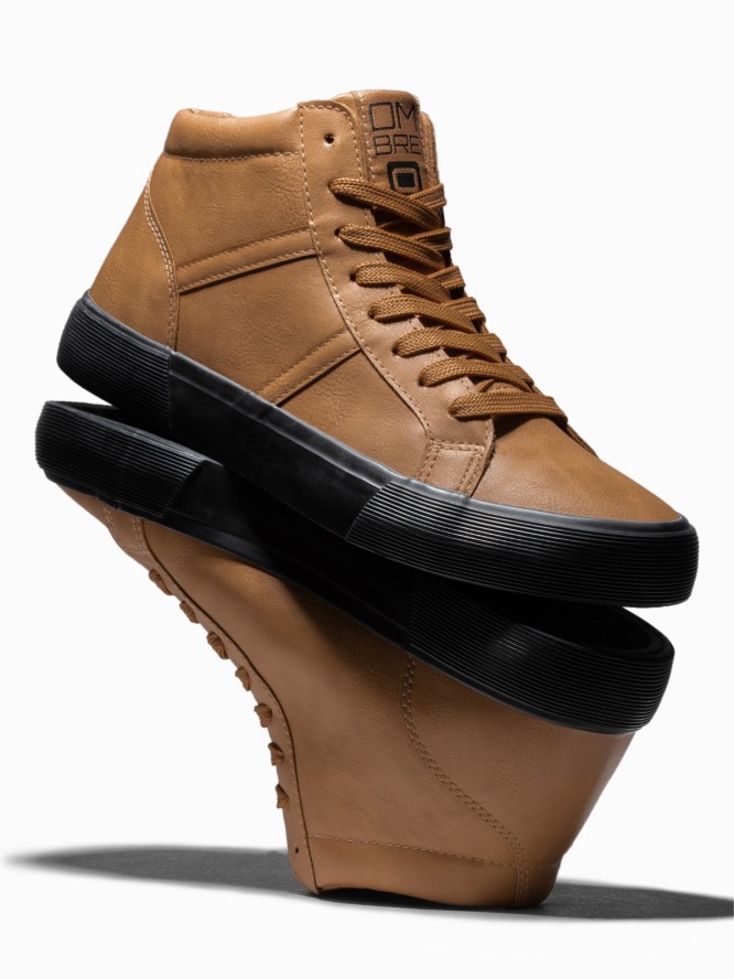 Buty męskie sneakersy za kostkę z kontrastową podeszwą - camel V5 OM-FOTH-0124 - 42