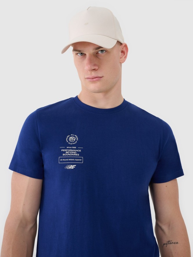 4F T-shirt regular z nadrukiem męski - granatowy S