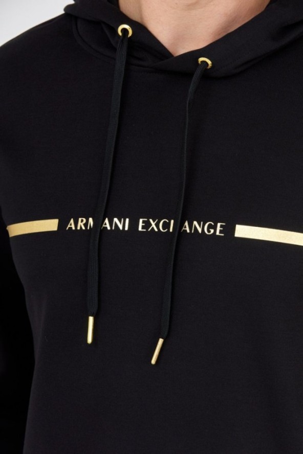 ARMANI EXCHANGE Czarna bluza męska z kapturem ze złotym logo