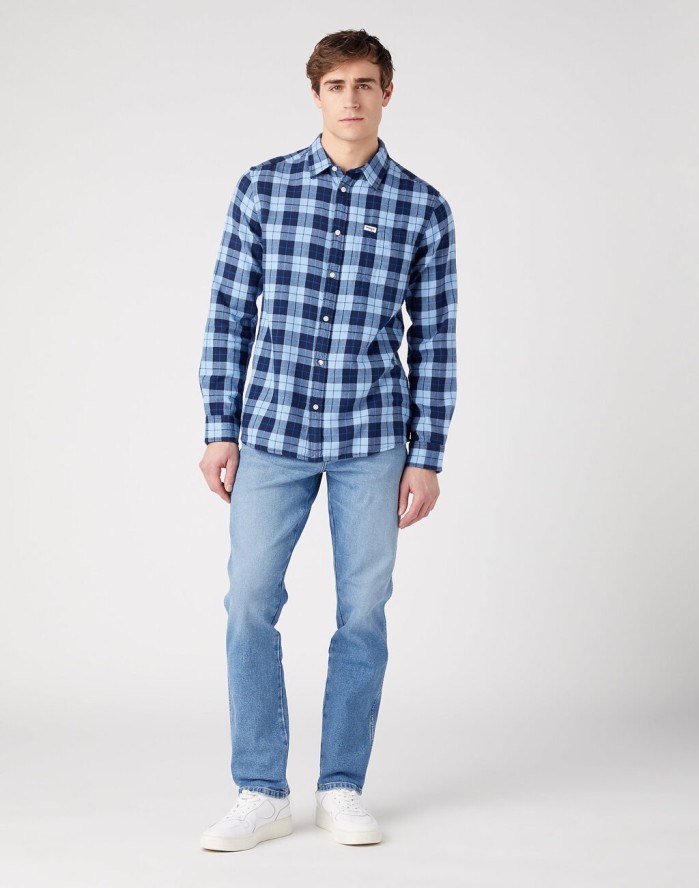 WRANGELR 1 POCKET SHIRT MĘSKA KOSZULA W KRATĘ KRATA CERULEAN BLUE 112341055