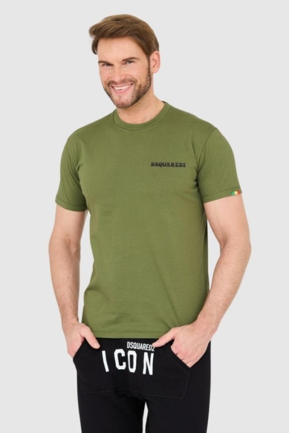 DSQUARED2 Zielony bawełniany t-shirt z małym logo