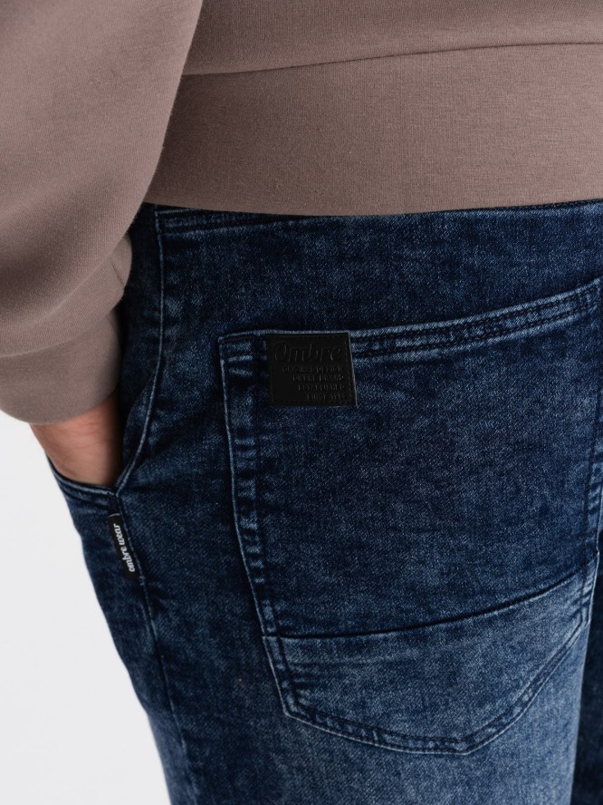 Spodnie męskie marmurkowe jeansowe JOGGERY - ciemnoniebieskie V1 OM-PADJ-0133 - XXL