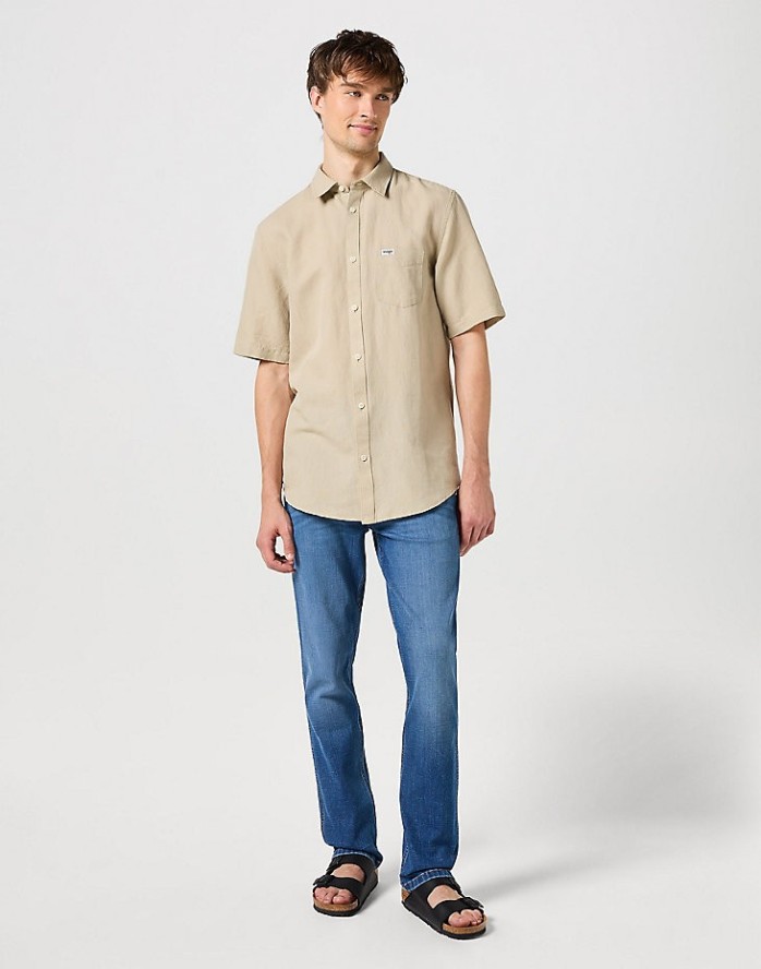 WRANGLER SS 1 PKT SHIRT MĘSKA KOSZULA W KRATĘ KRATA PLAZA TAUPE 112352189