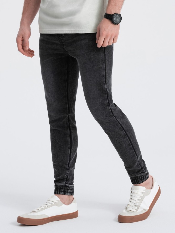 Spodnie męskie jeansowe JOGGER SLIM FIT - grafitowe V2 OM-PADJ-0134 - XL