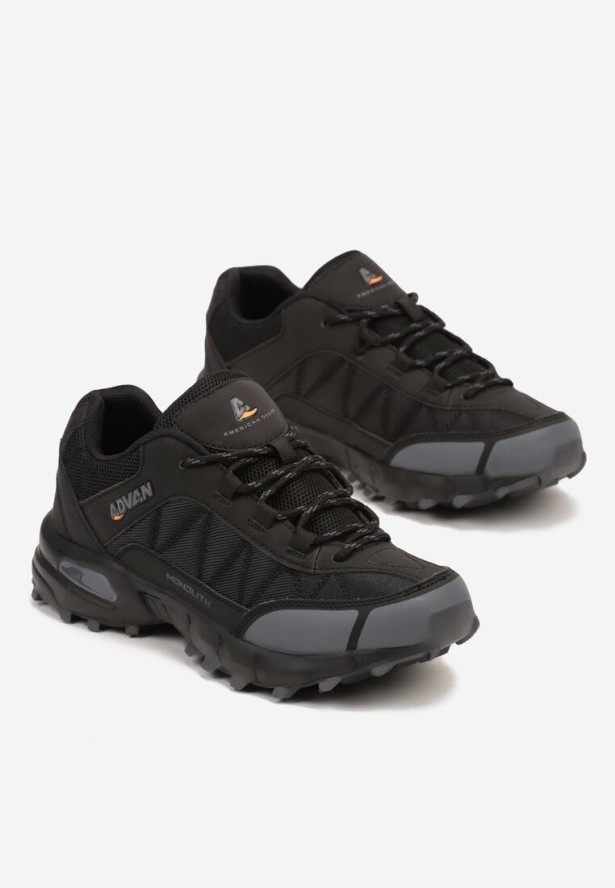 Czarne Sznurowane Buty Sportowe Sneakersy na Płaskiej Podeszwie z Geometrycznym Wzorem Crefoa