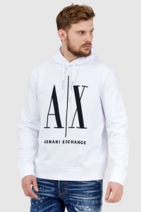 ARMANI EXCHANGE Biała bluza męska z kapturem i wyszywanym logo