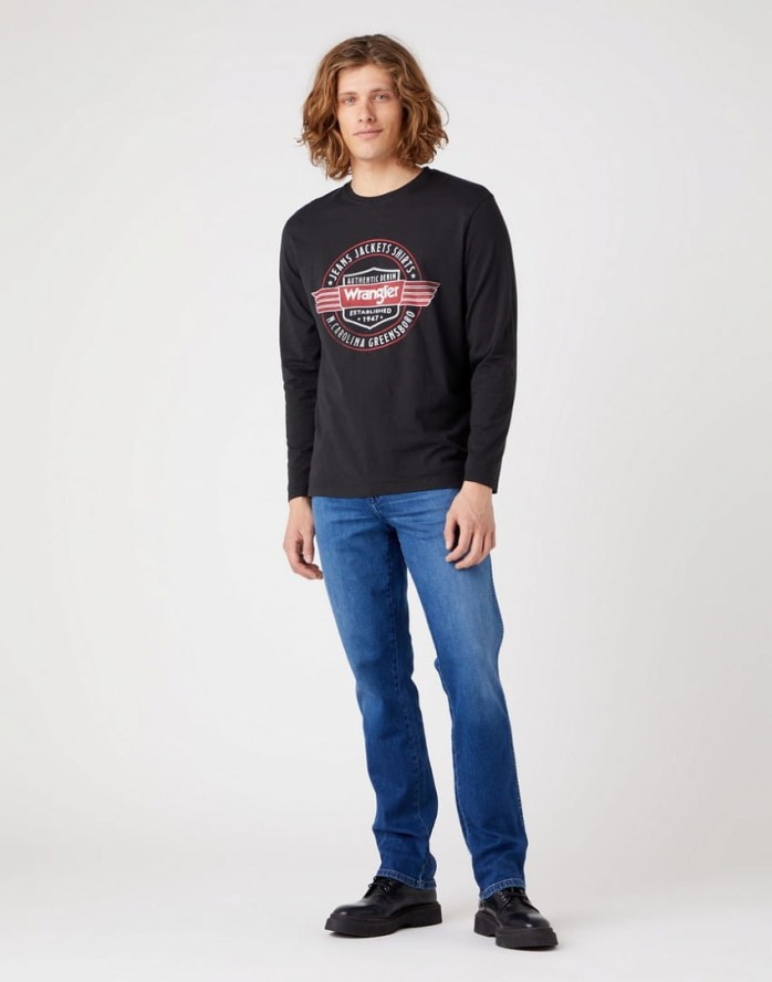 WRANGLER AMERICANA TEE MĘSKA KOSZULKA Z DŁUGIM RĘKAWEM LOGO FADED BLACK W70QD3XV6