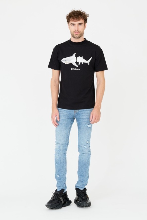 PALM ANGELS Czarny t-shirt White Shark