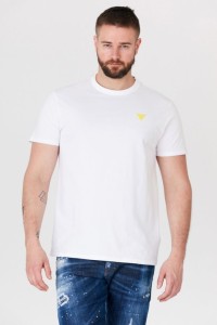 GUESS Biały t-shirt męski z żółtym logo